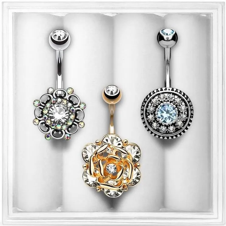 Bauchnabelpiercing Blumen Zirkonia, 3 Stück