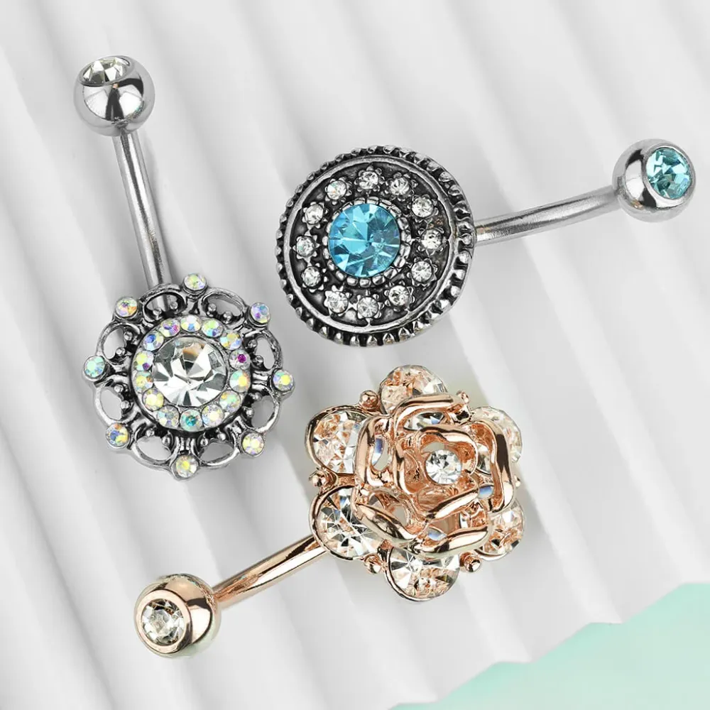 Bauchnabelpiercing Blumen Zirkonia, 3 Stück
