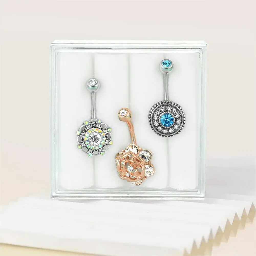 Bauchnabelpiercing Blumen Zirkonia, 3 Stück