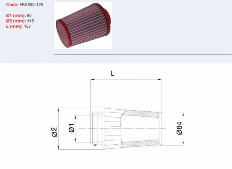 BMC Luftfilter konisch Ø 60 mm - FBSS60-128
