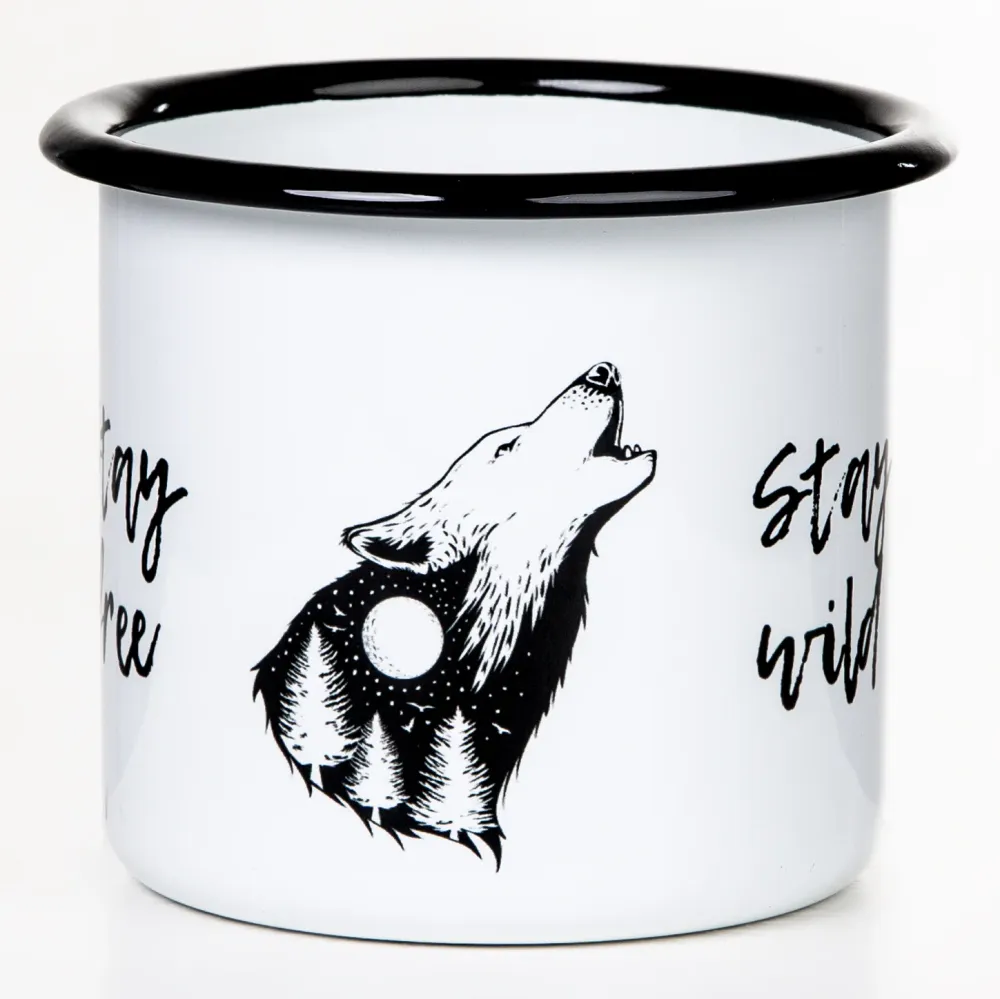 Emaillebecher "STAY WILD - STAY FREE"-Serie mit Motiv: Wolf