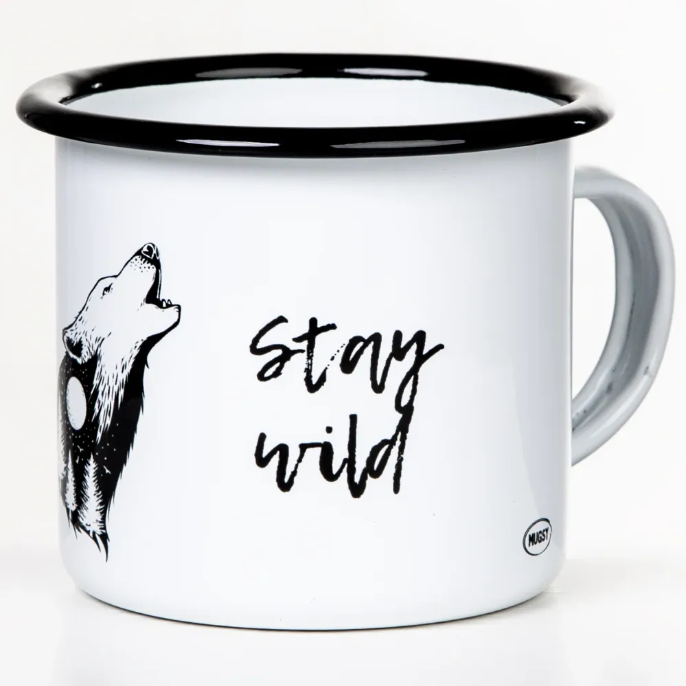 Emaillebecher "STAY WILD - STAY FREE"-Serie mit Motiv: Wolf