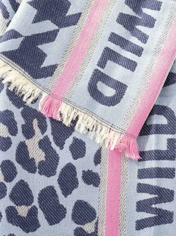 💕 Zwillingsherz Schal "Wild Leo" Baumwolle Wolle Blau
