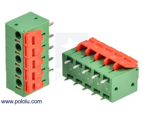 Screwless Terminal Block: 5-Pin, 5.08 mm Pitch, Top Entry (2-Pack)