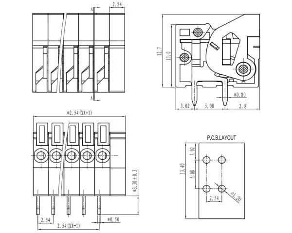 Screwless Terminal Block: 5-Pin, 5.08 mm Pitch, Top Entry (2-Pack)