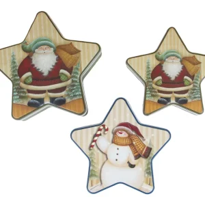 Set mit 3 sternförmigen Blechdosen zum Verpacken von Weihnachtsplätzchen und Pralinen Weihnachtsdekoration