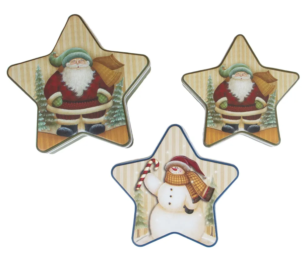 Set mit 3 sternförmigen Blechdosen zum Verpacken von Weihnachtsplätzchen und Pralinen Weihnachtsdekoration