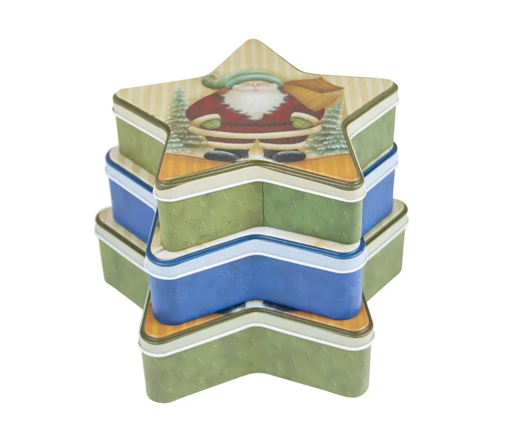 Set mit 3 sternförmigen Blechdosen zum Verpacken von Weihnachtsplätzchen und Pralinen Weihnachtsdekoration