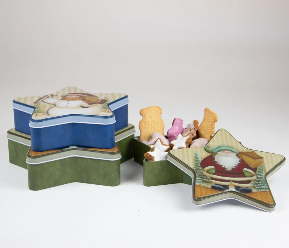 Set mit 3 sternförmigen Blechdosen zum Verpacken von Weihnachtsplätzchen und Pralinen Weihnachtsdekoration