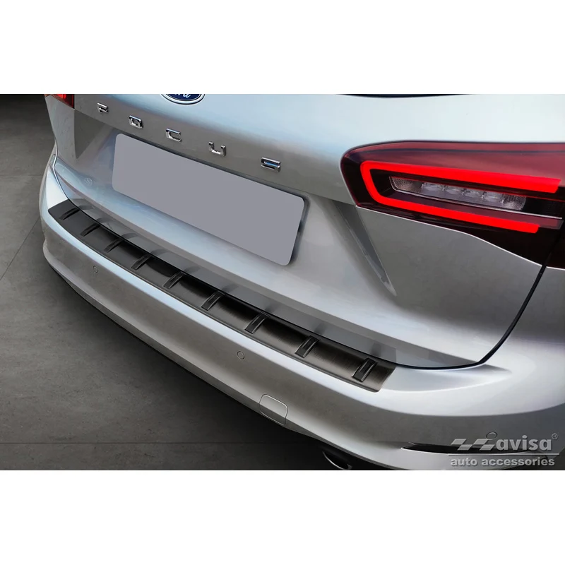 Avisa, Schwarz Edelstahl Heckstoßstangenschutz passend für Ford Focus IV Turnier inkl. ST-Line 2018- STRONG EDITION, PU-Ri...