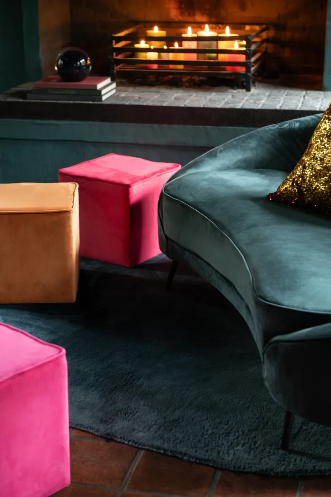 J-Line Poef Kubus Velvet Fel Roze