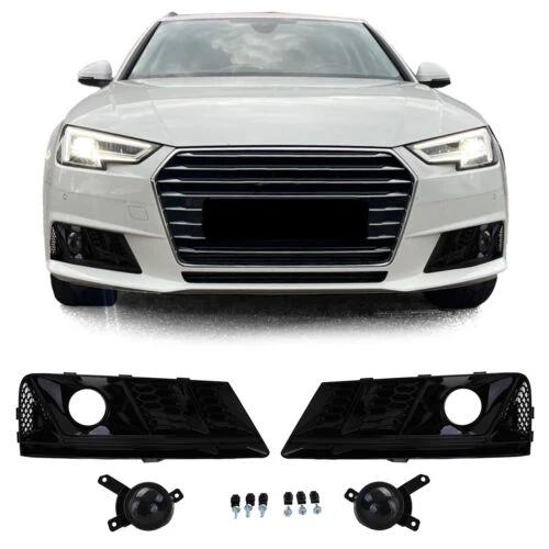Nebelscheinwerfer Blenden Waben Gitter Stoßstange Schwarz für Audi A4 B9 2015-2019 NON S-Line