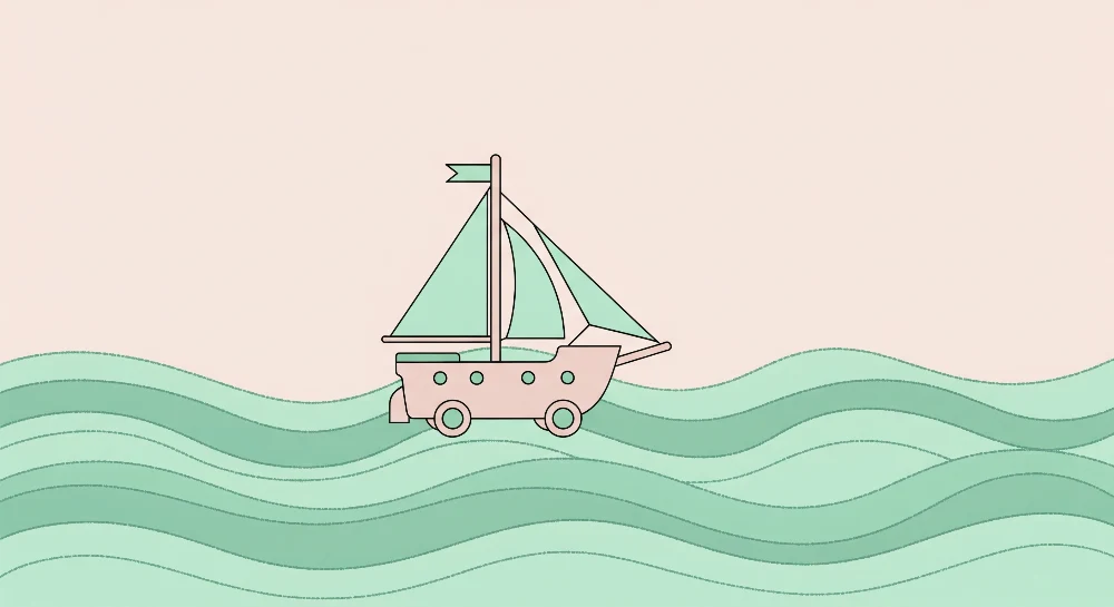 Babyzimmer Tapete | Kleines Boot, das auf sanften Wellen segelt
