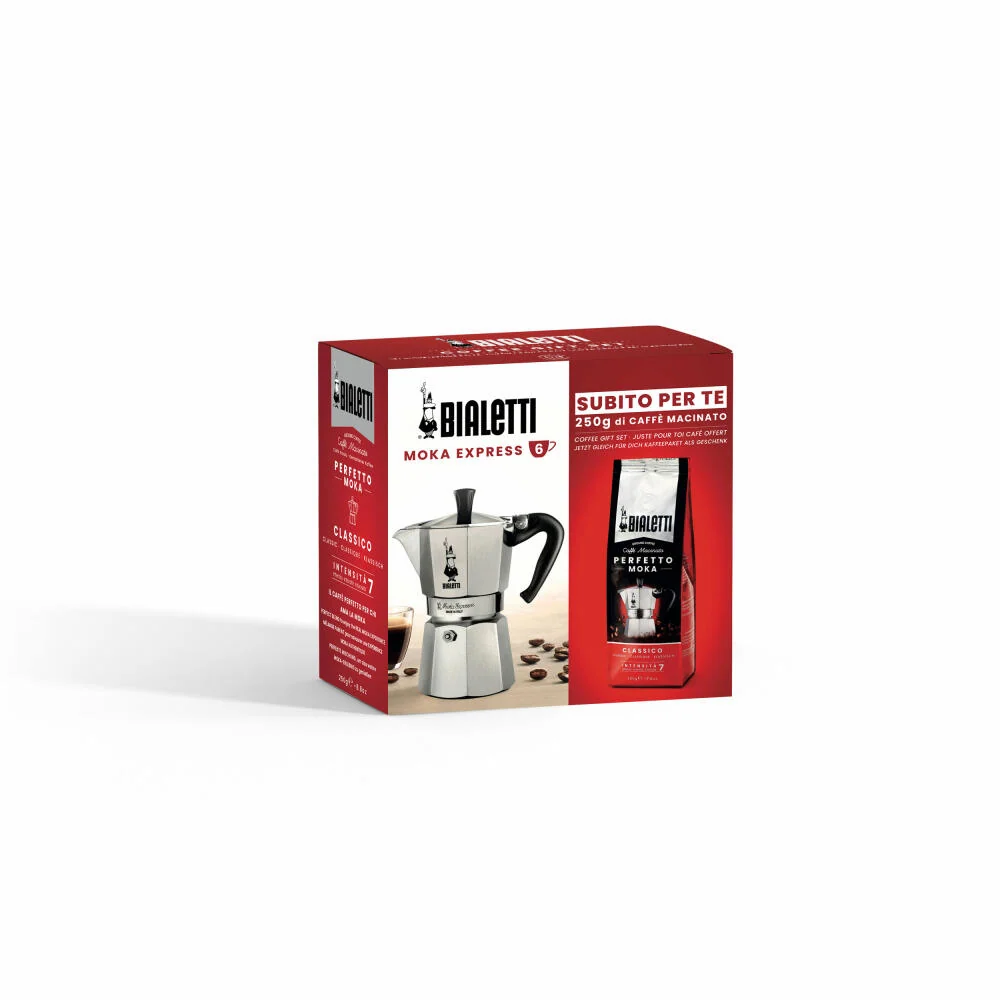 Bialetti Espressokocher Moka Express, für 6 Tassen, inkl. Perfetto Moka Classico 250 g, Espresso Kocher, Aluminium, 3545