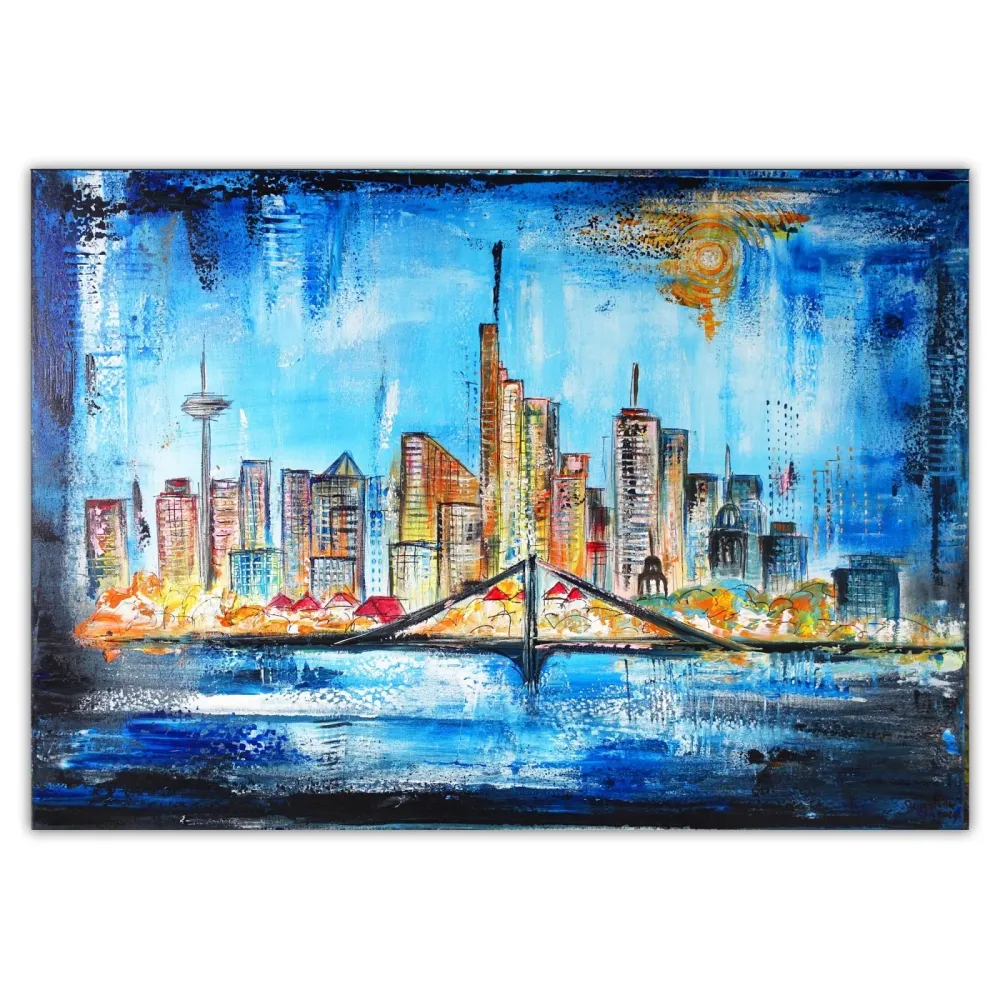 Frankfurt Acrylbild handgemaltes Skylinegemälde abstrakt 100x80