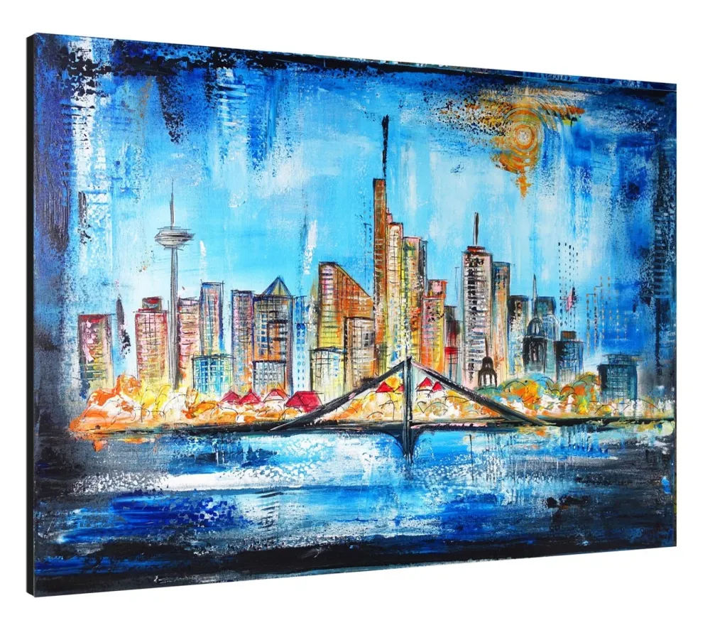 Frankfurt Acrylbild handgemaltes Skylinegemälde abstrakt 100x80