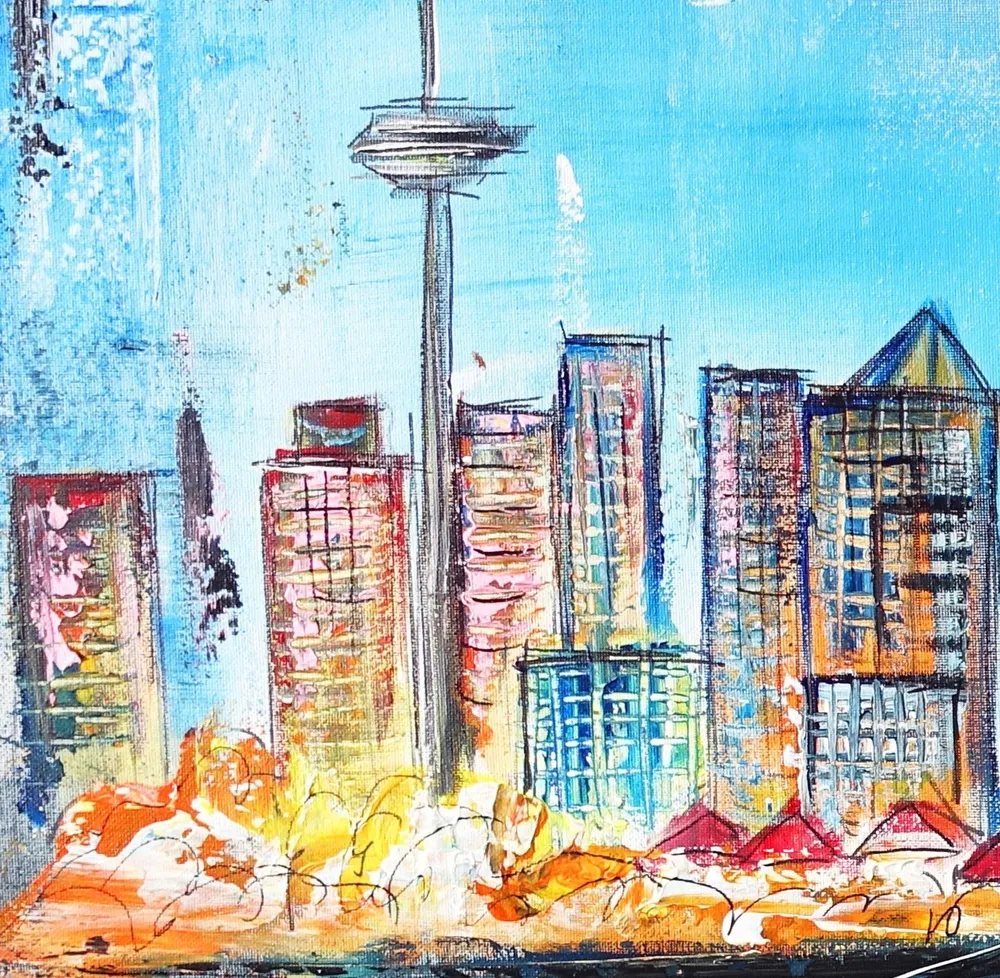 Frankfurt Acrylbild handgemaltes Skylinegemälde abstrakt 100x80