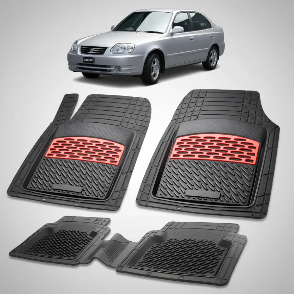 Gummifußmatten, Typ Wanne, für Hyundai Accent II (1999–2005) – Rot