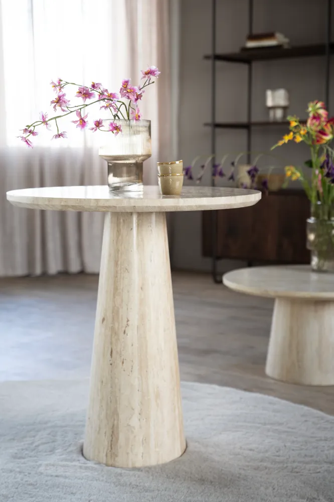 Runder Café-Tisch AIME hellbeige Travertin