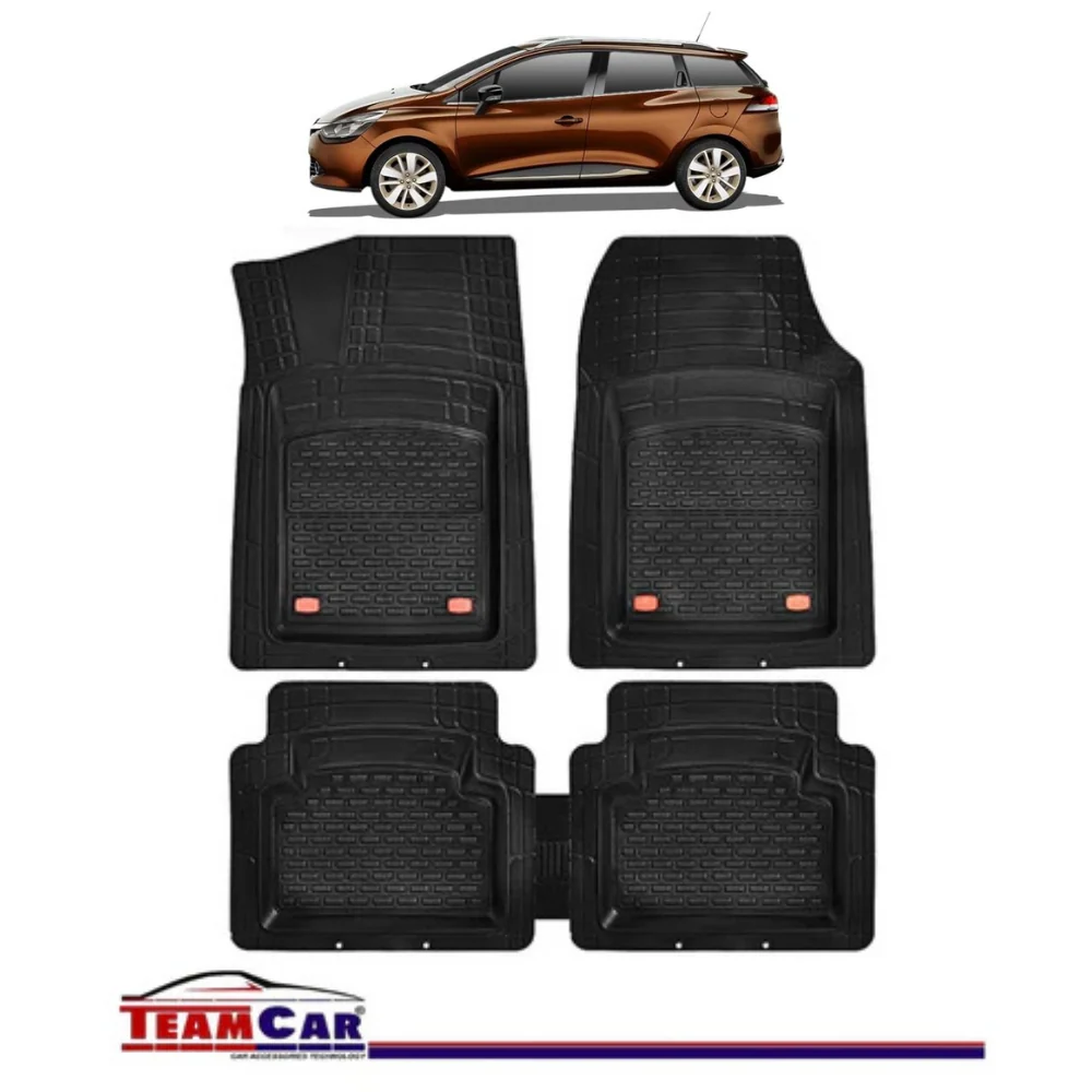 TeamCar® Fußmatten (Wannenform) passend für Renault Clio IV Kombi (2012–2019), Schwarz, Strapazierfähiges Material