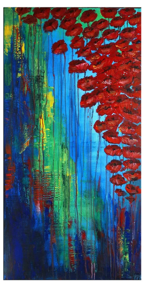 Wasserblüten Blumenmalerei handgemaltes Blumenbild modern 60x120