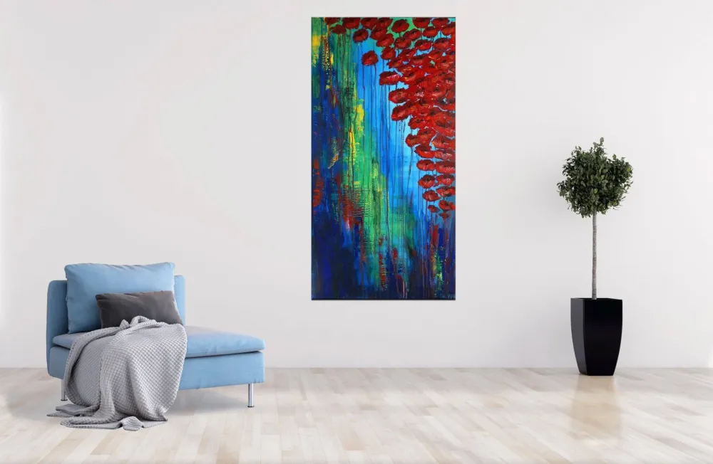 Wasserblüten Blumenmalerei handgemaltes Blumenbild modern 60x120
