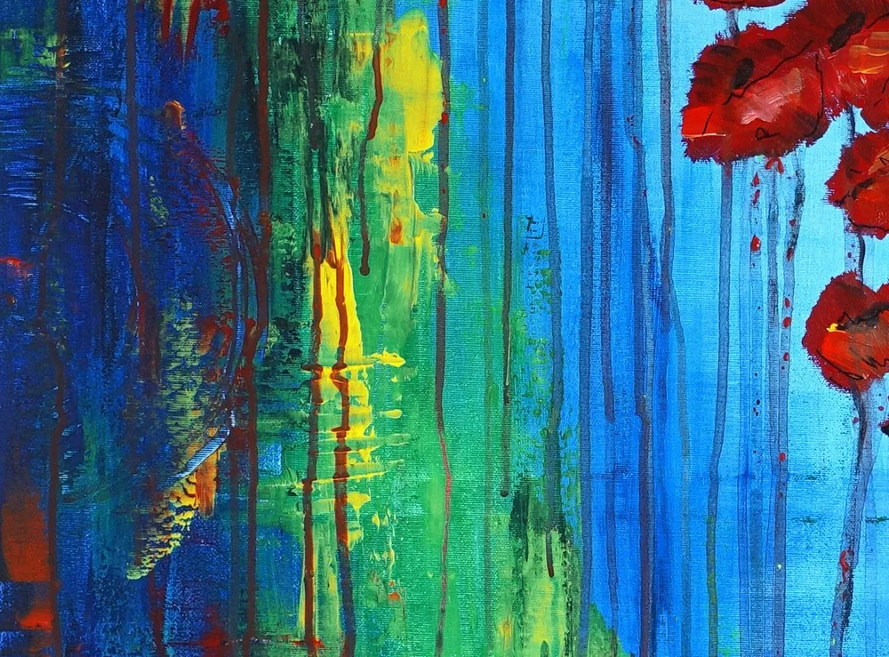 Wasserblüten Blumenmalerei handgemaltes Blumenbild modern 60x120