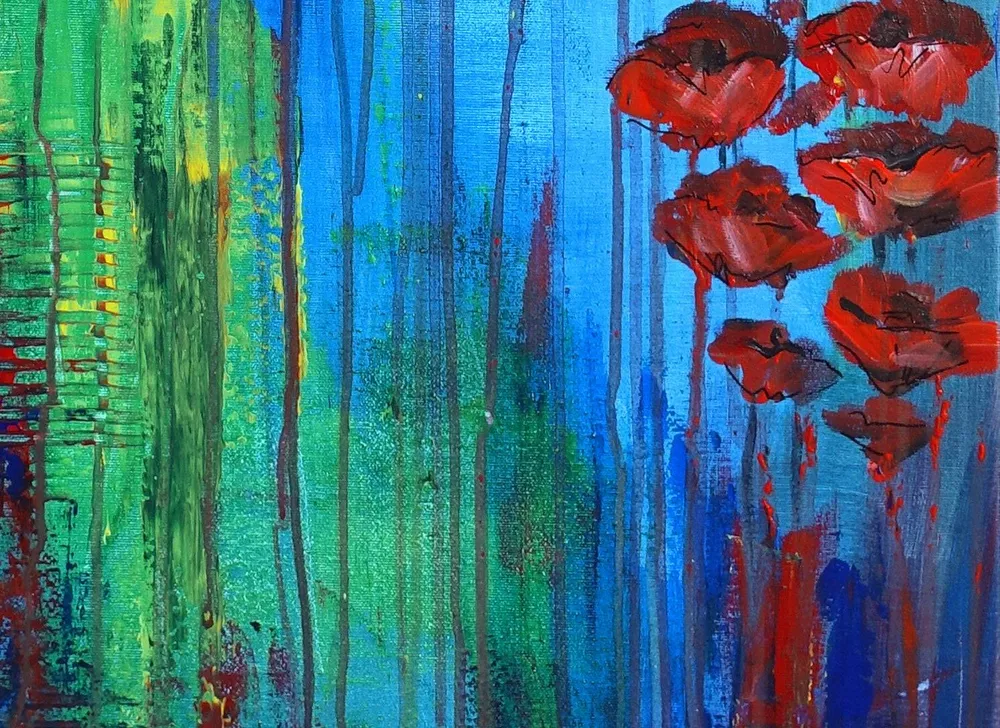 Wasserblüten Blumenmalerei handgemaltes Blumenbild modern 60x120