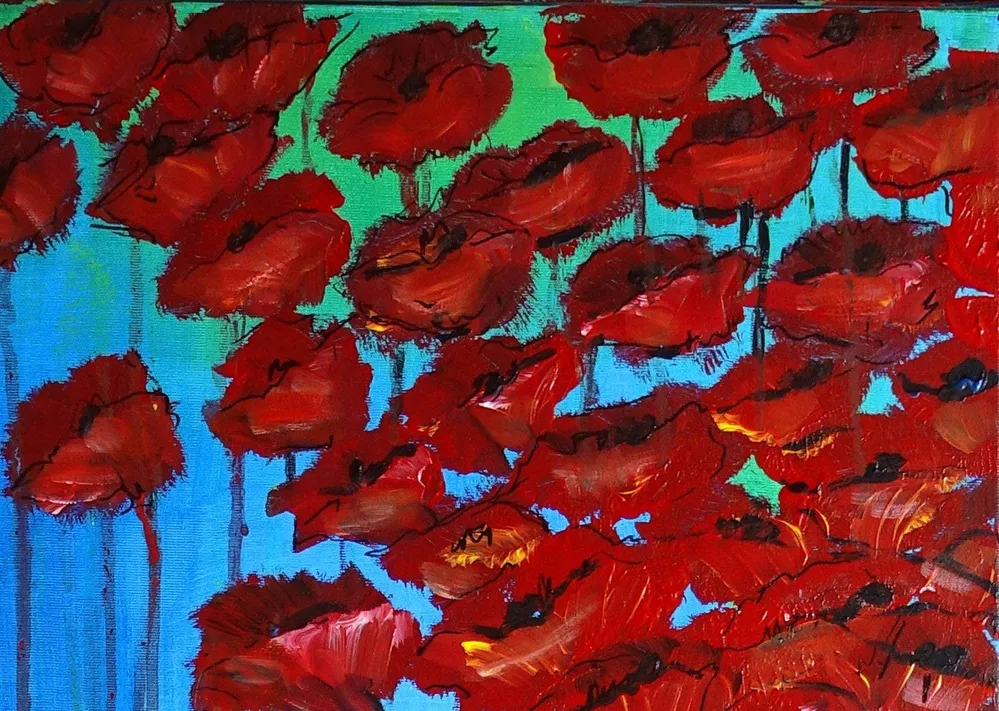 Wasserblüten Blumenmalerei handgemaltes Blumenbild modern 60x120