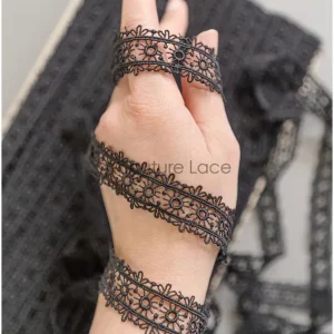 4yds Boho Spitzenborte Schwarz/ gehäkelte Spitzen borte/ Braut Guipure Spitzenborte/ Spitzenschleier// T22-203