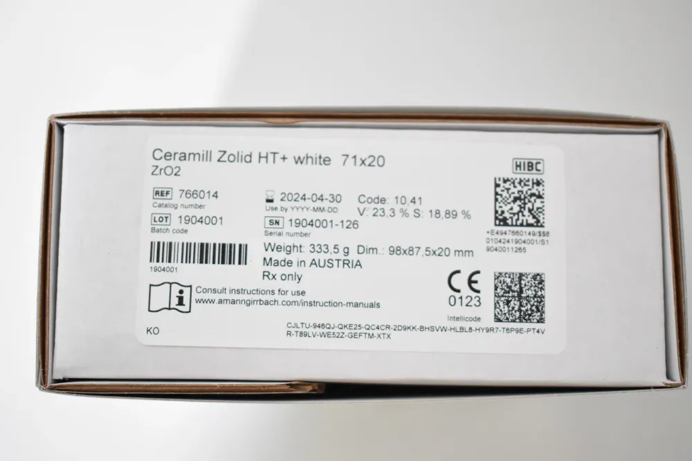 Amann Girrbach Ceramill CAD/CAM material Zolid HT+ white 71x20