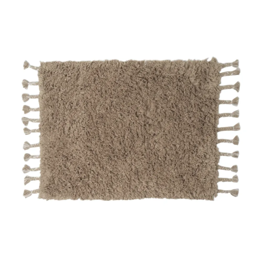 Badezimmerteppich AMASS WHITE PEPPER sandfarben mit langem Flor