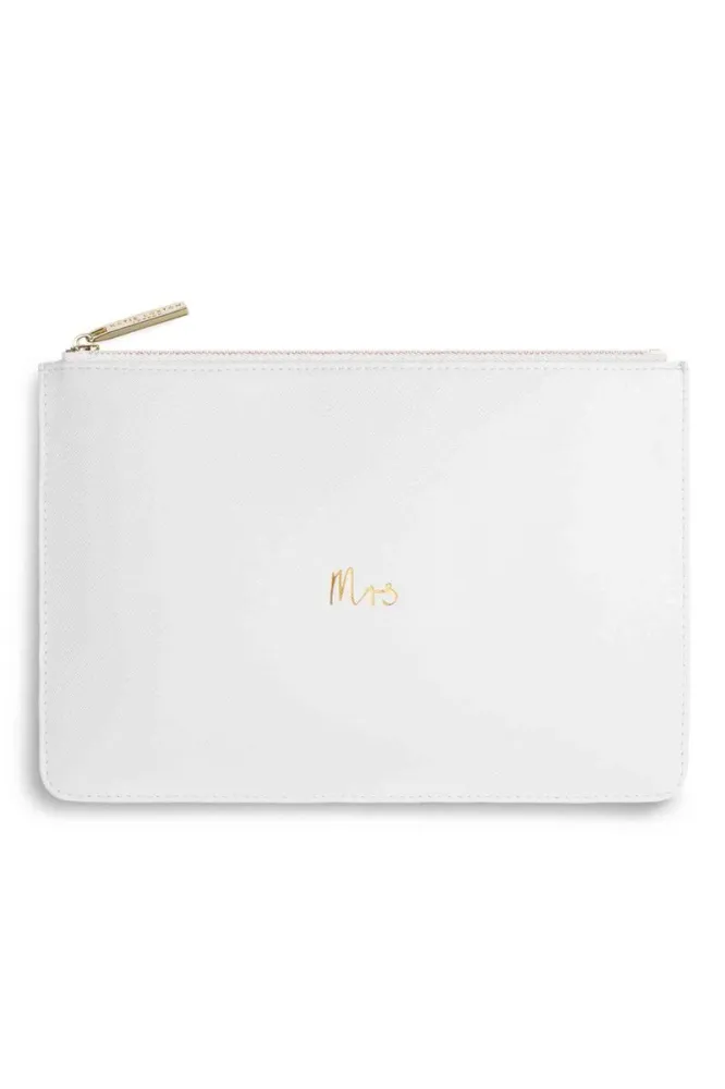 Braut-Pouch, Clutch mit Schriftzug "Mrs" Chalky White – Katie Loxton