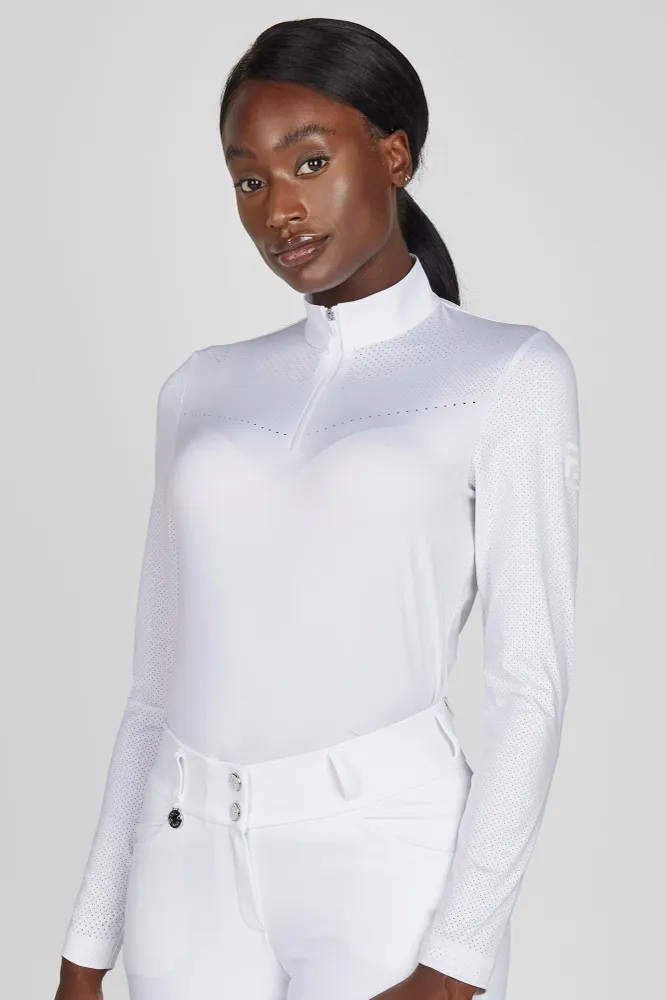 Damen Laser-Cut Langarmshirt White 38