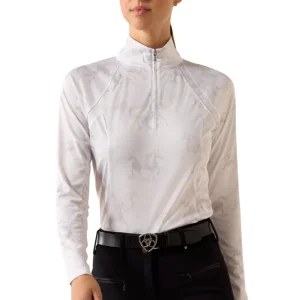 Damen Sunstopper 3.0 Baselayer mit 1/4 Reißverschluss White Mirage Print XL