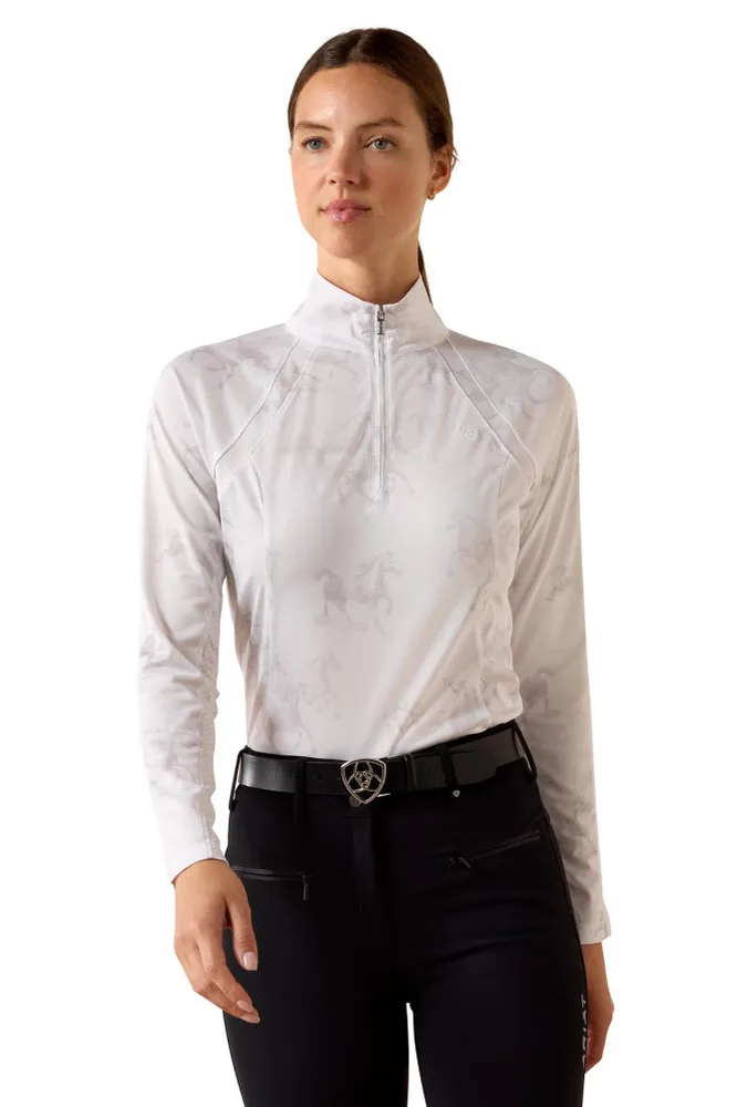 Damen Sunstopper 3.0 Baselayer mit 1/4 Reißverschluss White Mirage Print XL