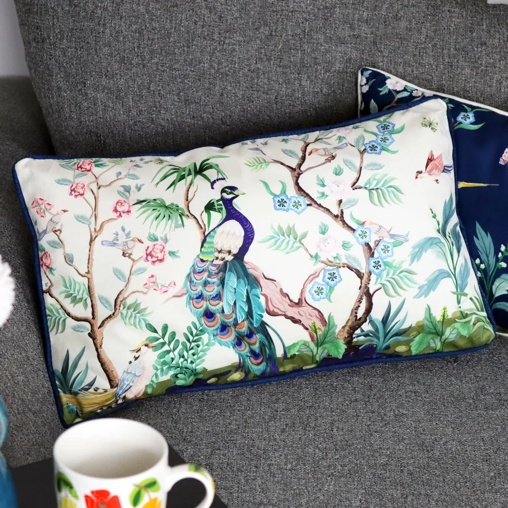 White Oriental Peacock Cushion Darthome Limited