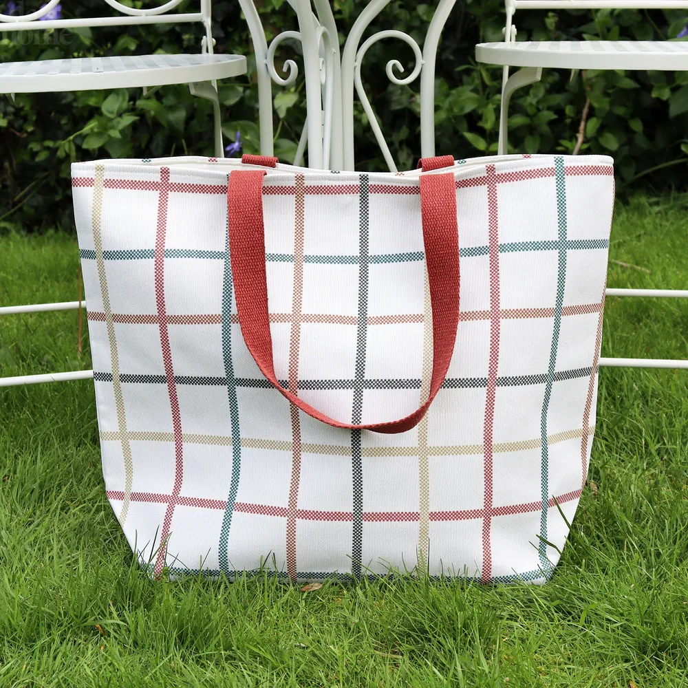 White And Red Tartan Canvas Beach Bag Darthome Limited