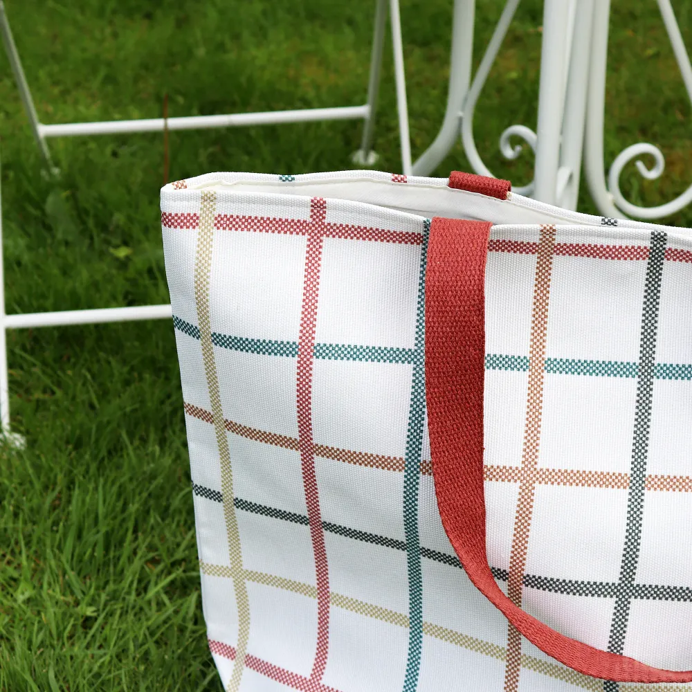 White And Red Tartan Canvas Beach Bag Darthome Limited