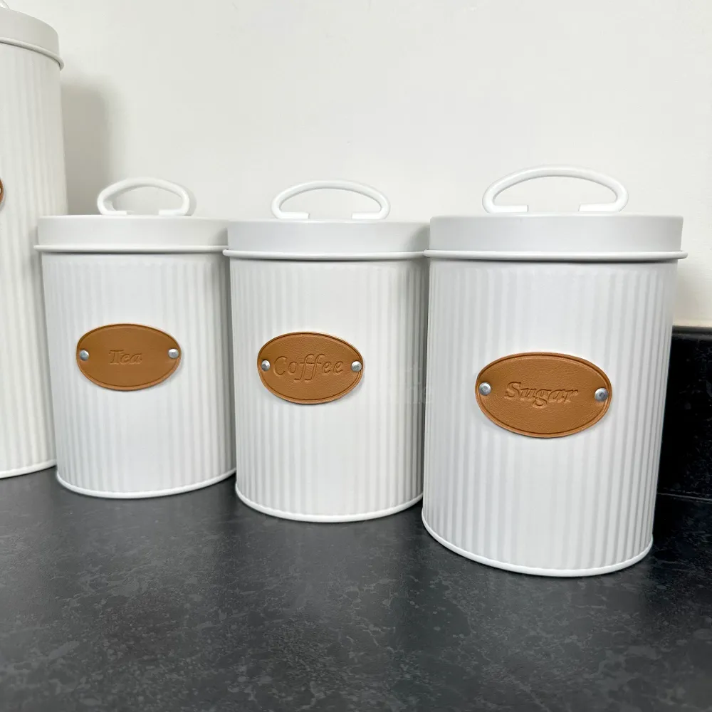 White Ribbed Tea Coffee Sugar Canisters Darthome Limited