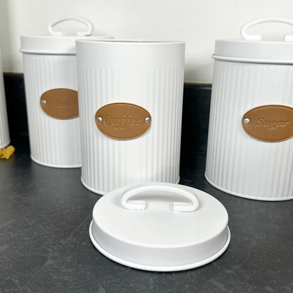 White Ribbed Tea Coffee Sugar Canisters Darthome Limited