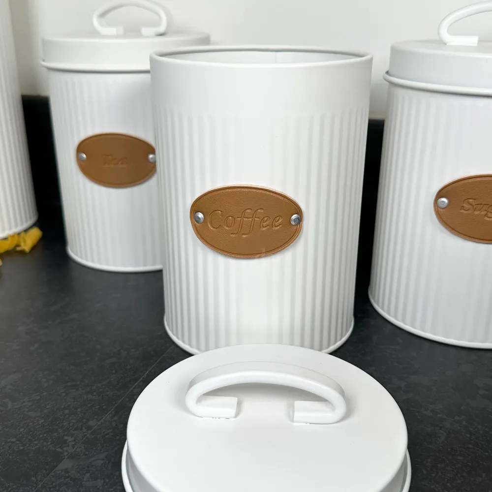 White Ribbed Tea Coffee Sugar Canisters Darthome Limited