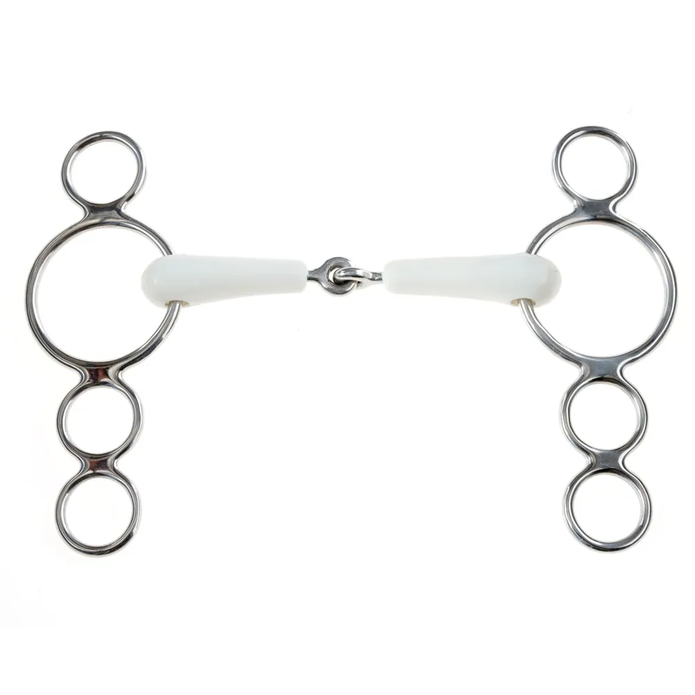 Flexi gebrochenes 3-Ring Dutch Gag Bit Ivory White 127 mm