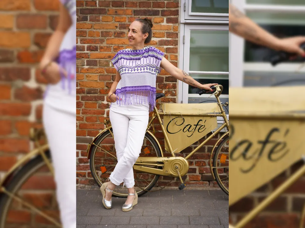 Hamburger Liebe Fringe Me Geometric White mit Fransenborte