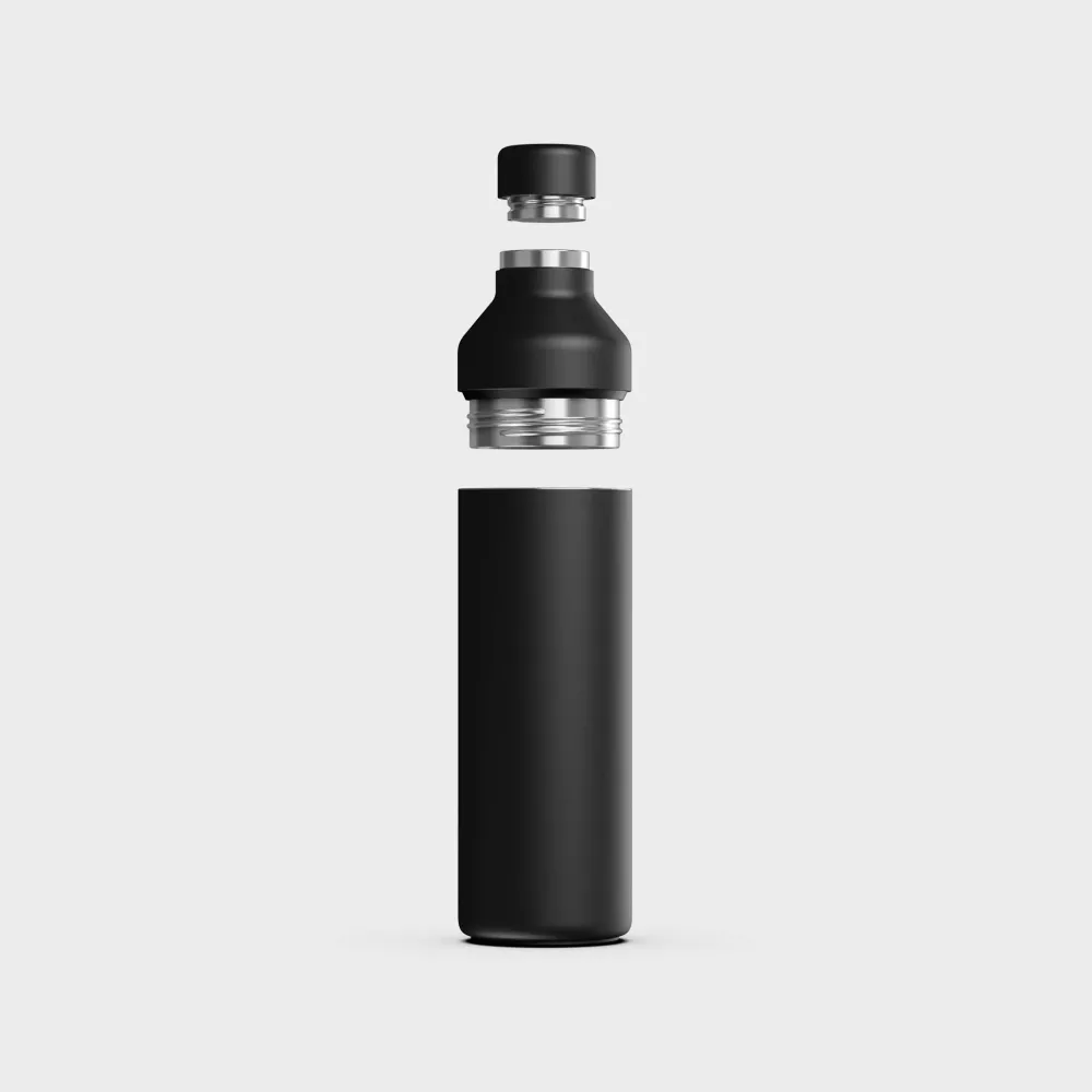 Hybrid Thermoflasche - Recycelter Edelstahl, schwarz