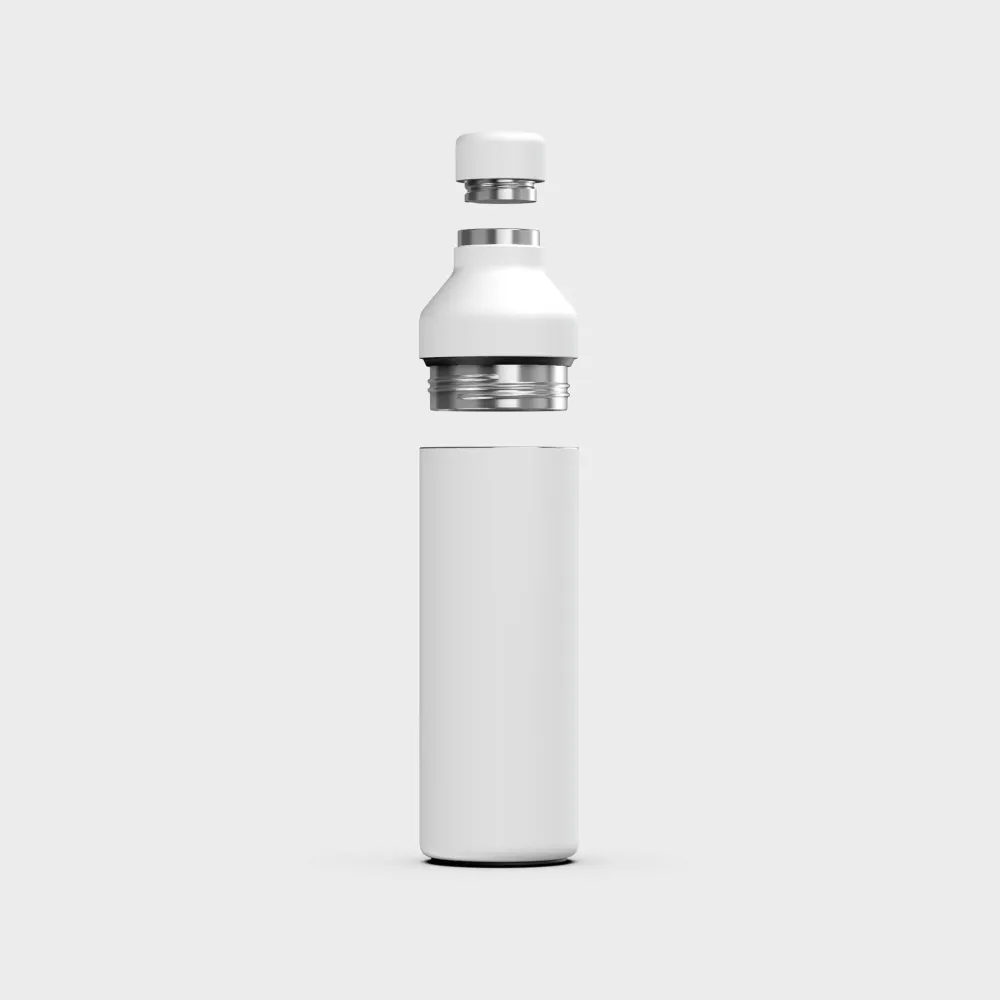 Hybrid Thermoflasche - Recycelter Edelstahl, weiß