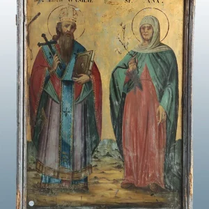 Ikone von San Basilio und Sant'Anna – Russische Lackikone des 19. Jahrhunderts