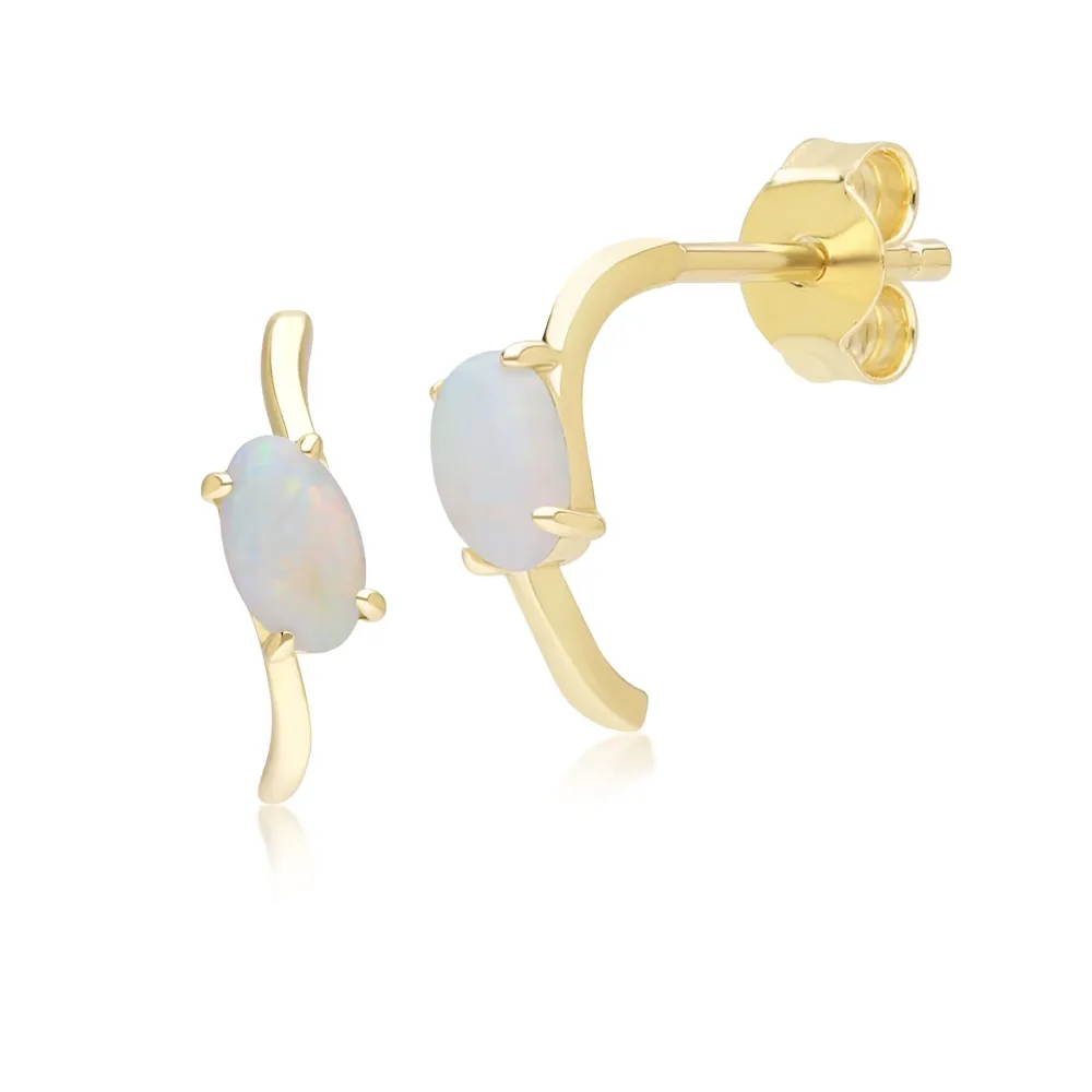 Klassische ovale Opal-Halbcreolen 9 Karat Gelbgold