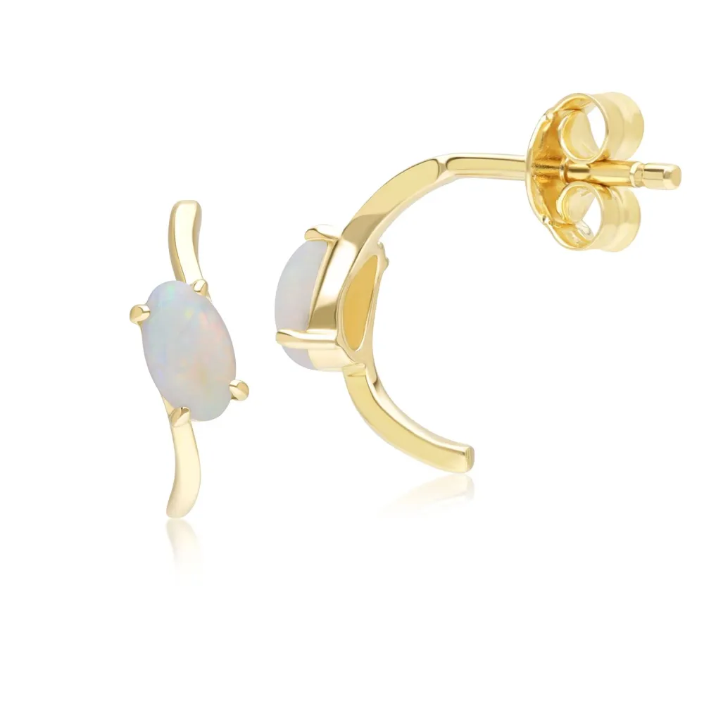 Klassische ovale Opal-Halbcreolen 9 Karat Gelbgold