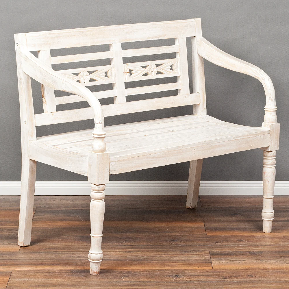 Massive Sitzbank CHRISTOS White-Washed 100cm Mahagoni